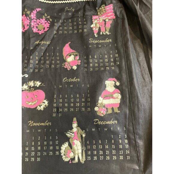 Vintage 1966 Black & Pink Illustrated Holiday Calendar Half Apron - Picture 7 of 9